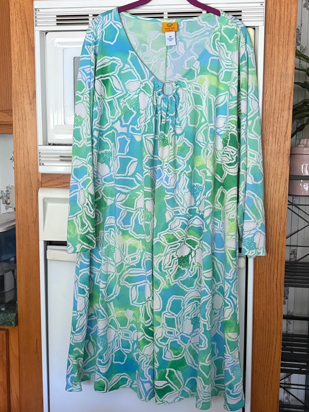 Ruby Rd. Blue & Green Floral Long Sleeve Dress